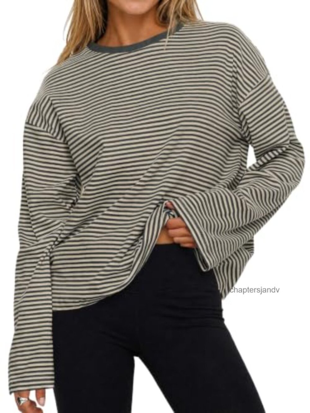 Women's Striped Crew Neck Long Sleeve Cotton T-Shirt Loose Fit Casual Top